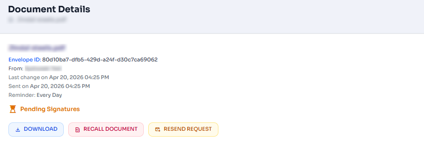 Recall document and re-request signature controls